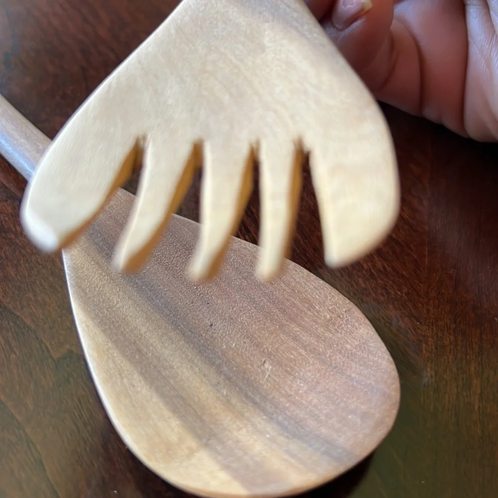 Vintage Small Wooden salad servers carved Elephant design